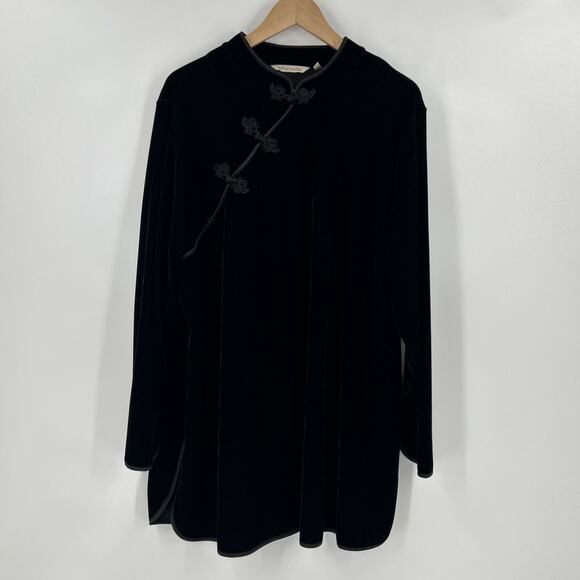 Soft Surroundings Tai Velvet Tunic Womens Size 2X XXL Black Mandarin Collar Chic - Picture 2 of 7